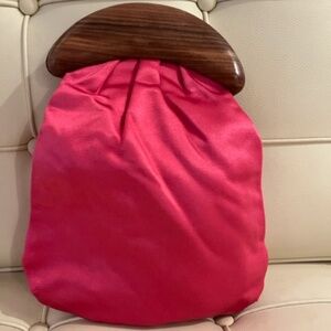 Pink satin Barney's New York pretty party clutch purse